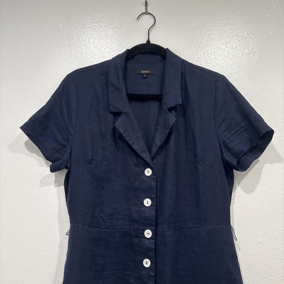 Quince European Linen Button Front Midi Dress Women’s Size Small Navy Blue READ - Picture 2 of 7